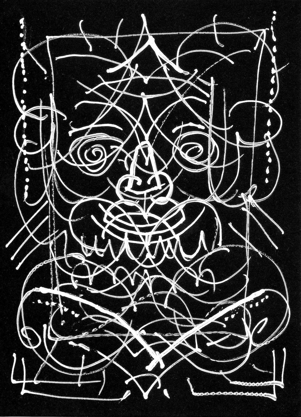 Drawing: Fast drawn white lines on black paper.