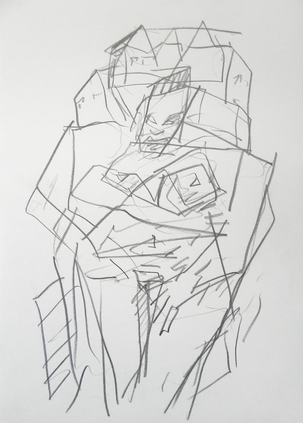 Drawing: Figure like forms fastly drawn with pencil.