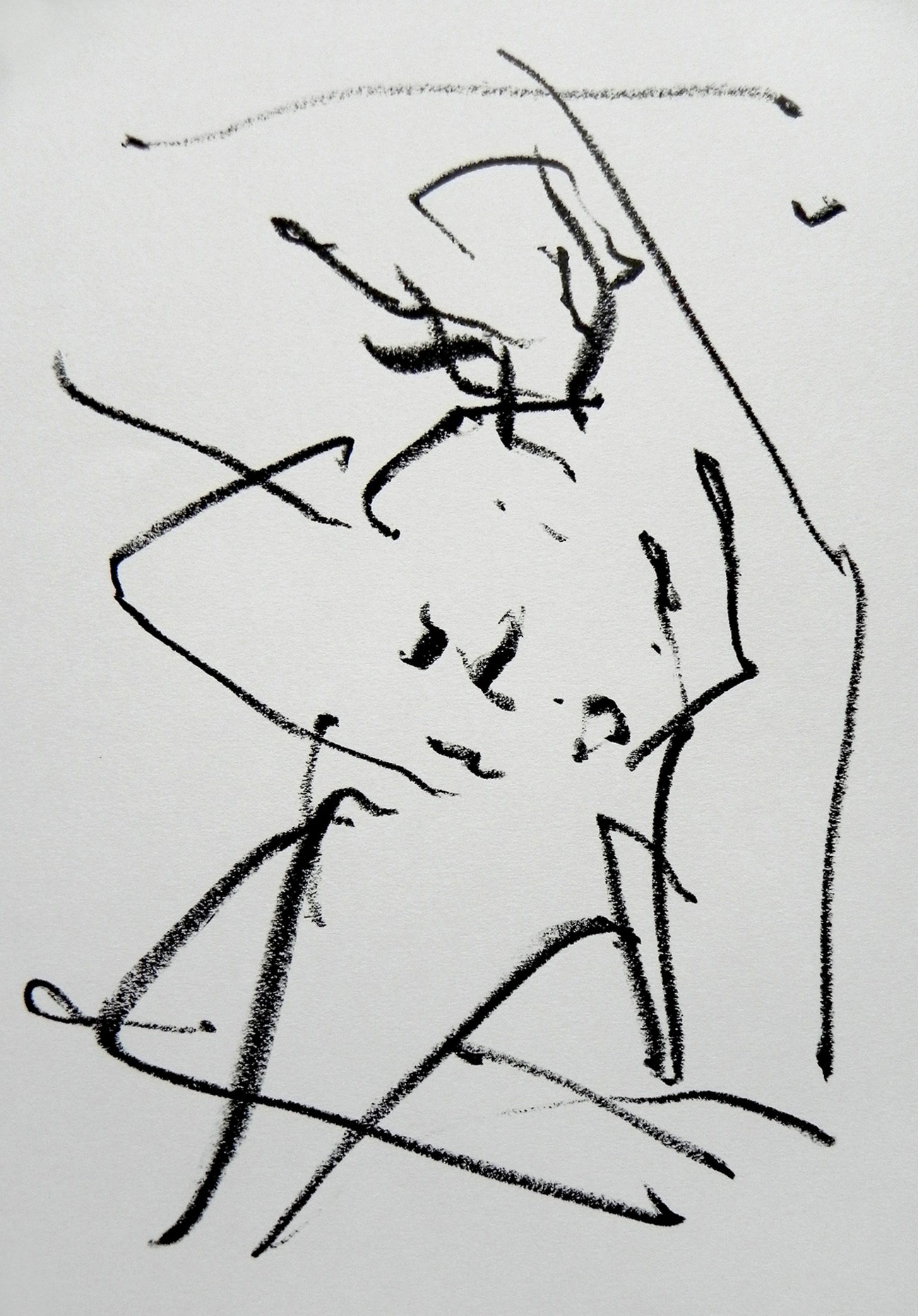 Drawing: Fast drawn lines with black oilstick.