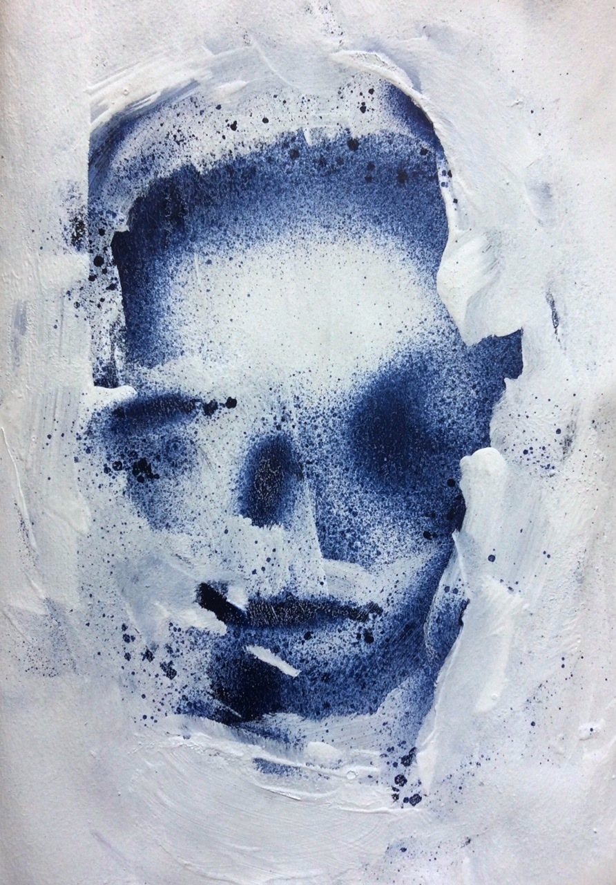Painting: Shadows with spray paint, partly overpainted with white paint.